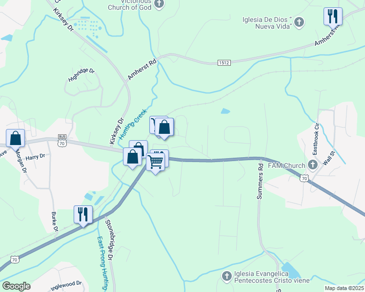 map of restaurants, bars, coffee shops, grocery stores, and more near 145 Dugout Circle in Morganton