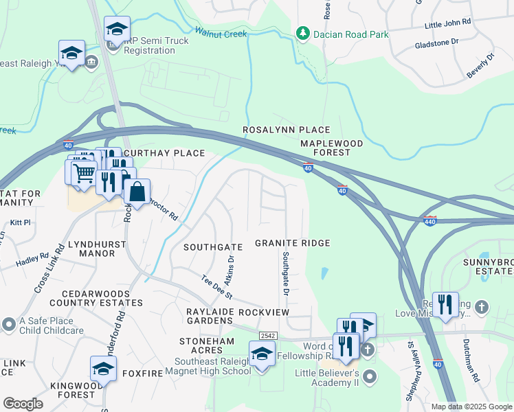 map of restaurants, bars, coffee shops, grocery stores, and more near 2000 Cartier Ruby Lane in Raleigh
