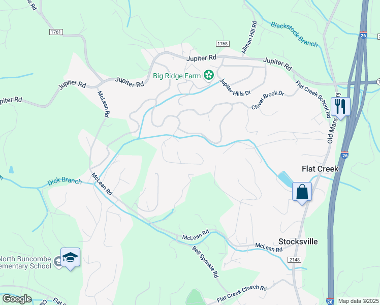 map of restaurants, bars, coffee shops, grocery stores, and more near 211 Double Brook Drive in Weaverville