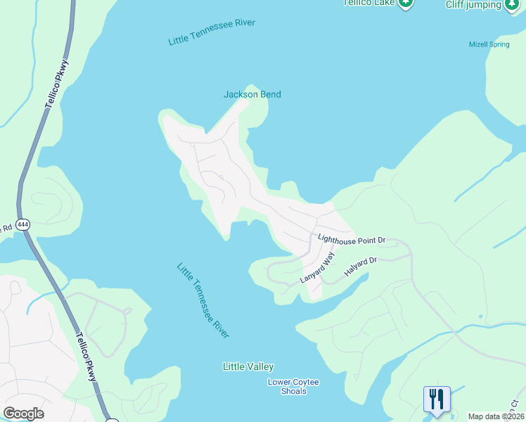 map of restaurants, bars, coffee shops, grocery stores, and more near 17189 Lighthouse Point Drive in Lenoir City