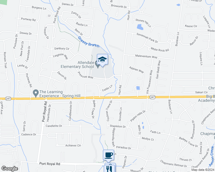 map of restaurants, bars, coffee shops, grocery stores, and more near 2918 Faldo Lane in Spring Hill