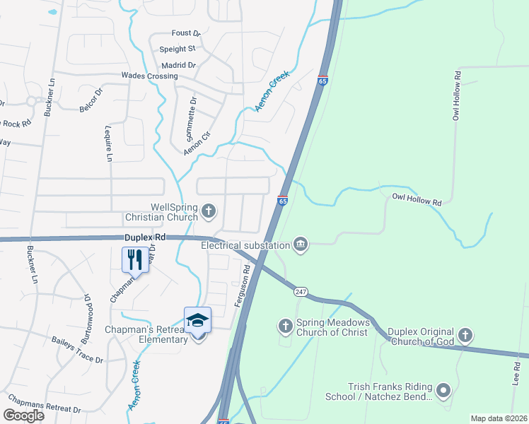 map of restaurants, bars, coffee shops, grocery stores, and more near 2030 Fiona Way in Spring Hill