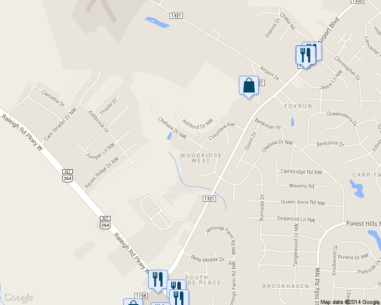 map of restaurants, bars, coffee shops, grocery stores, and more near 3804 Columbia Avenue Northwest in Wilson