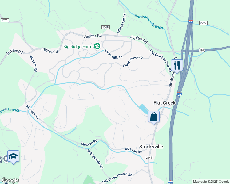 map of restaurants, bars, coffee shops, grocery stores, and more near 64 England Woods Drive in Weaverville