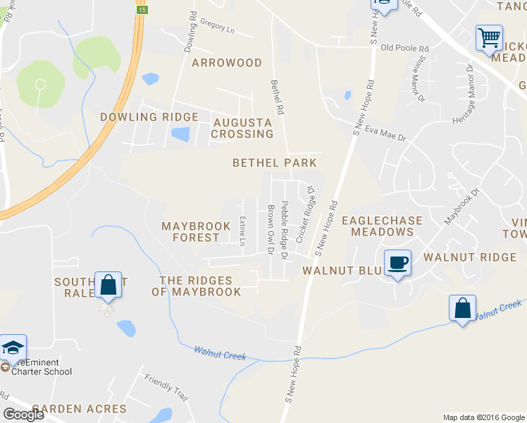 map of restaurants, bars, coffee shops, grocery stores, and more near Beagle Landing Drive in Raleigh