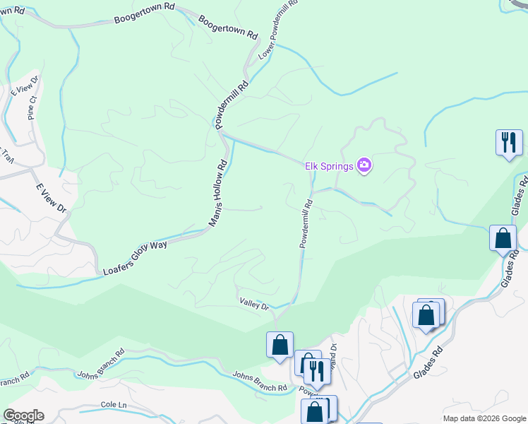 map of restaurants, bars, coffee shops, grocery stores, and more near 4207 Manis Hollow Road in Gatlinburg