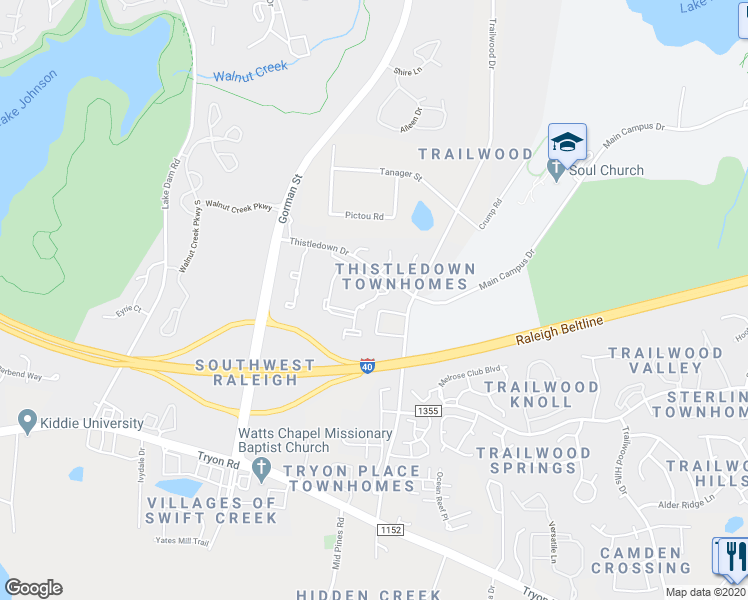 map of restaurants, bars, coffee shops, grocery stores, and more near 3435 Cum Laude Court in Raleigh
