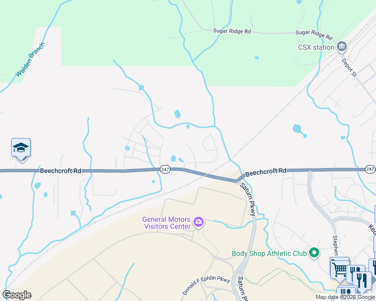 map of restaurants, bars, coffee shops, grocery stores, and more near 578 Beechcroft Road in Spring Hill