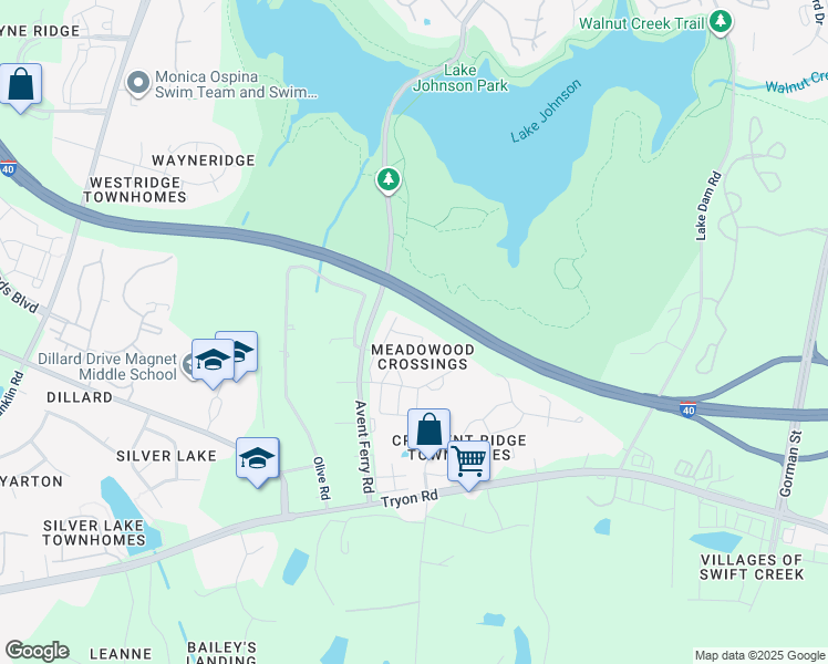 map of restaurants, bars, coffee shops, grocery stores, and more near 4524 Treerose Way in Raleigh