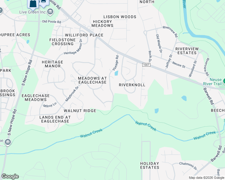 map of restaurants, bars, coffee shops, grocery stores, and more near 1839 Vintage Road in Raleigh