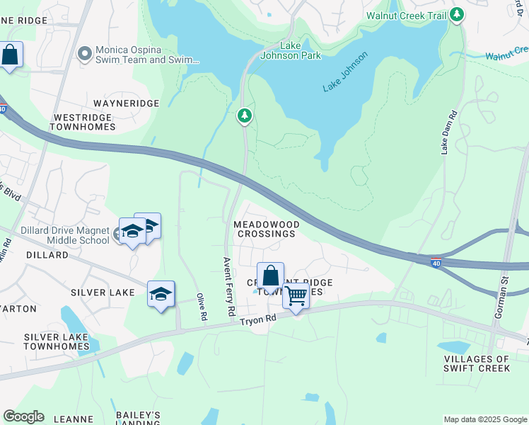 map of restaurants, bars, coffee shops, grocery stores, and more near 4524 Treerose Way in Raleigh