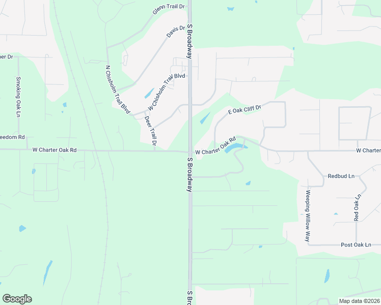 map of restaurants, bars, coffee shops, grocery stores, and more near S Broadway St & W Charter Oak Rd in Edmond