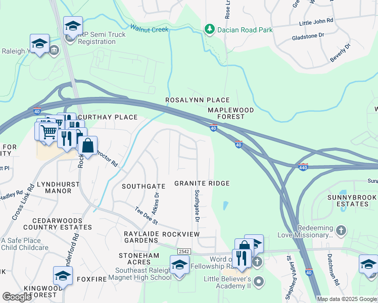 map of restaurants, bars, coffee shops, grocery stores, and more near 2620 Blue Coral Drive in Raleigh