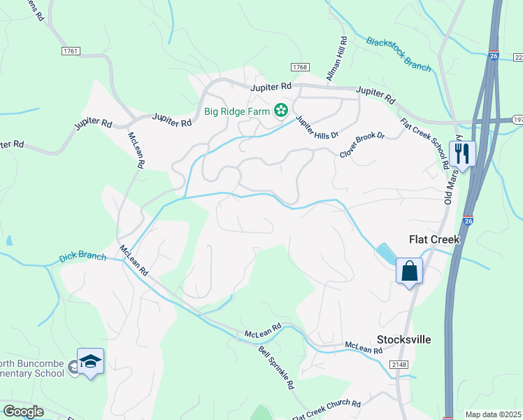 map of restaurants, bars, coffee shops, grocery stores, and more near 211 Double Brook Drive in Weaverville