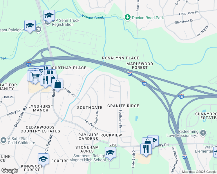 map of restaurants, bars, coffee shops, grocery stores, and more near 1932 Cartier Ruby Lane in Raleigh