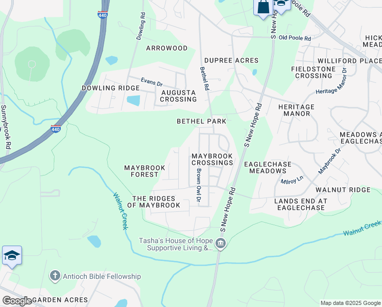map of restaurants, bars, coffee shops, grocery stores, and more near Beagle Landing Drive in Raleigh