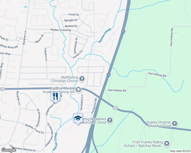 map of restaurants, bars, coffee shops, grocery stores, and more near 3012 Feradach's Lane in Spring Hill
