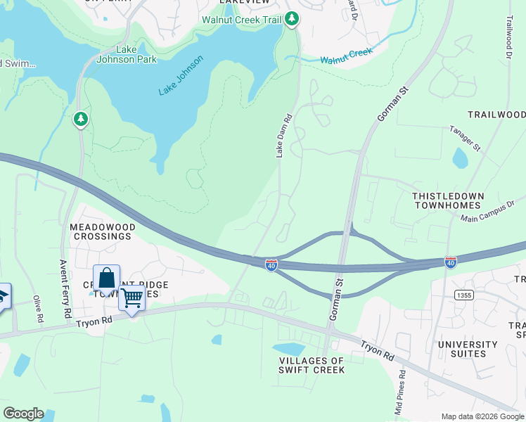 map of restaurants, bars, coffee shops, grocery stores, and more near 1909 Eyrie Court in Raleigh