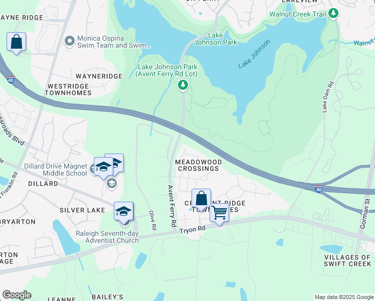 map of restaurants, bars, coffee shops, grocery stores, and more near 4607 Asterwood Drive in Raleigh