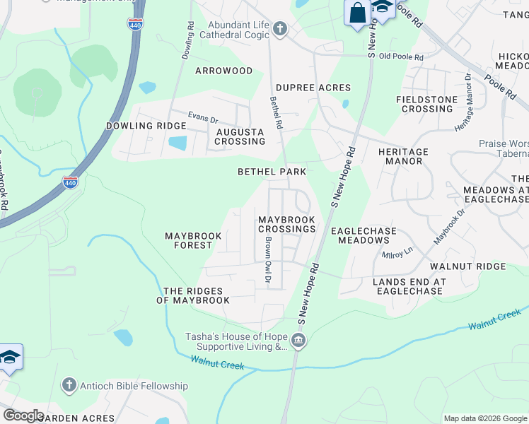 map of restaurants, bars, coffee shops, grocery stores, and more near 1609 Brownairs Lane in Raleigh