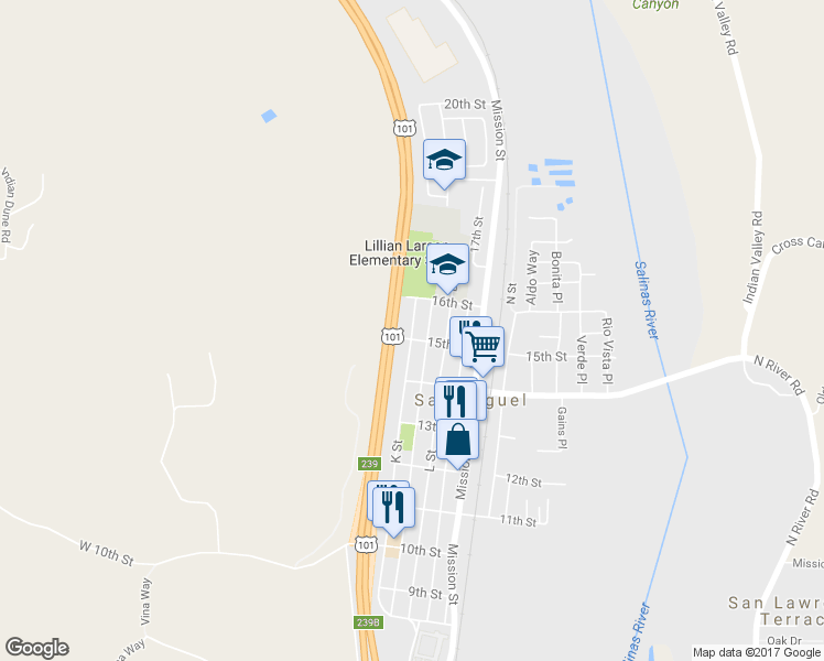 map of restaurants, bars, coffee shops, grocery stores, and more near 1524 K Street in San Miguel