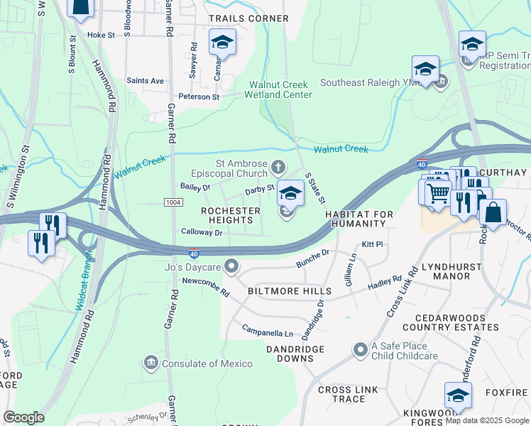 map of restaurants, bars, coffee shops, grocery stores, and more near 1937 Boaz Road in Raleigh