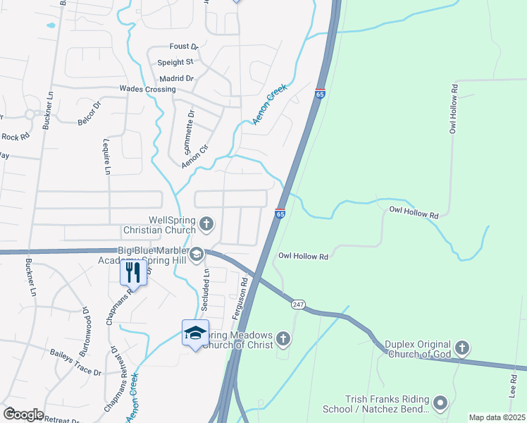 map of restaurants, bars, coffee shops, grocery stores, and more near 2038 Fiona Way in Spring Hill