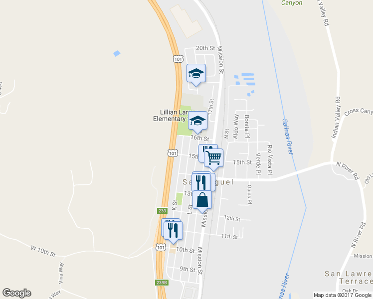 map of restaurants, bars, coffee shops, grocery stores, and more near 1524 K Street in San Miguel