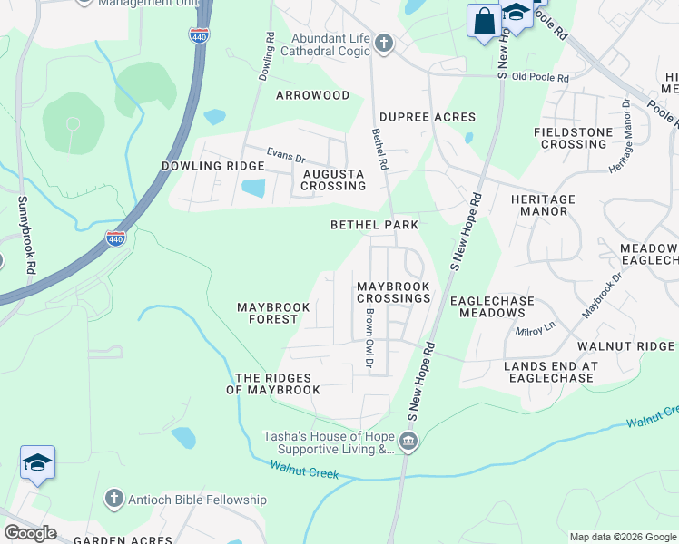 map of restaurants, bars, coffee shops, grocery stores, and more near 1519 Bethel Road in Raleigh