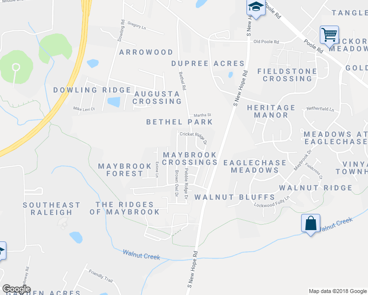 map of restaurants, bars, coffee shops, grocery stores, and more near 1532 Pebble Ridge Drive in Raleigh