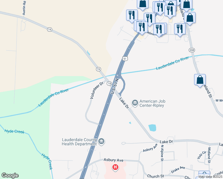 map of restaurants, bars, coffee shops, grocery stores, and more near 1 Highway 3 in Ripley