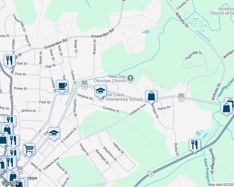 map of restaurants, bars, coffee shops, grocery stores, and more near 198 Butler St in Morganton