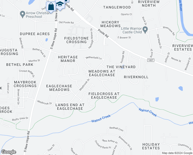 map of restaurants, bars, coffee shops, grocery stores, and more near 5421 Trestlewood Lane in Raleigh