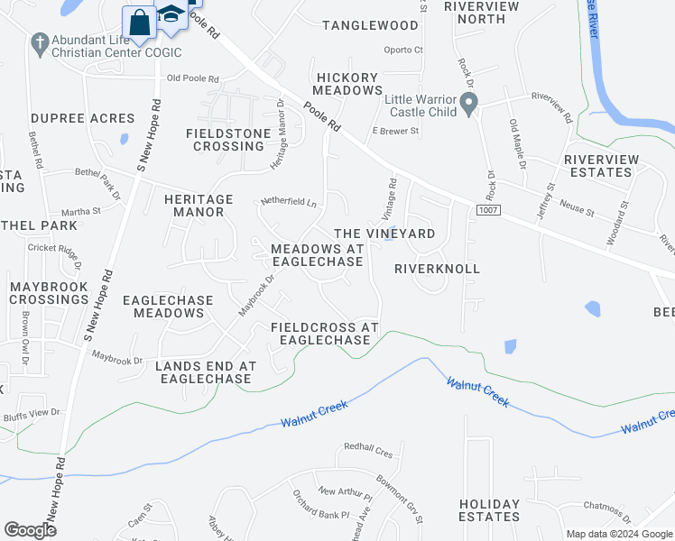 map of restaurants, bars, coffee shops, grocery stores, and more near 5324 Trestlewood Lane in Raleigh