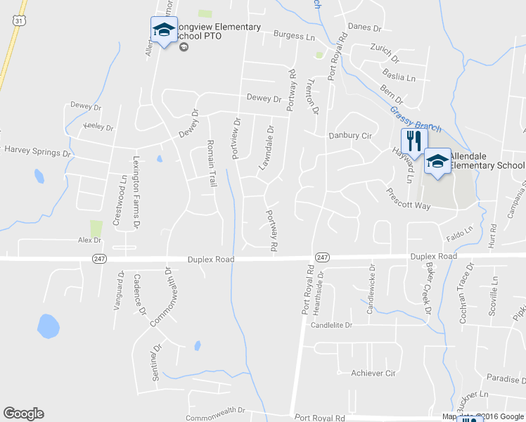 map of restaurants, bars, coffee shops, grocery stores, and more near 1959 Portway Road in Spring Hill