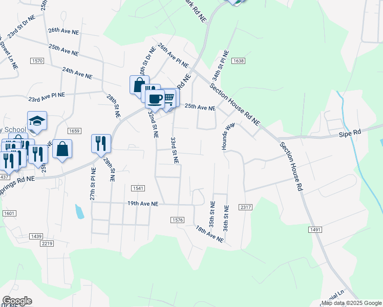 map of restaurants, bars, coffee shops, grocery stores, and more near 2101-2299 Hugh Hoffman Mobile Home Park in Hickory