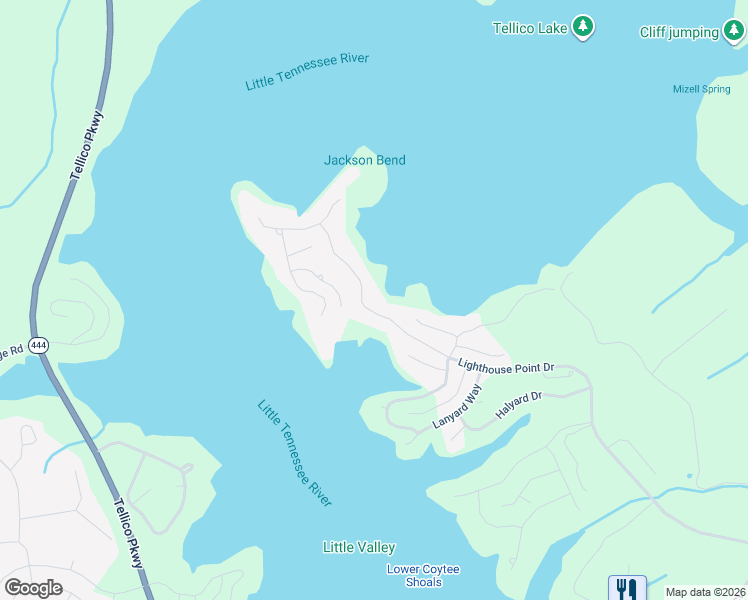 map of restaurants, bars, coffee shops, grocery stores, and more near 17546 Lighthouse Pointe Drive in Lenoir City