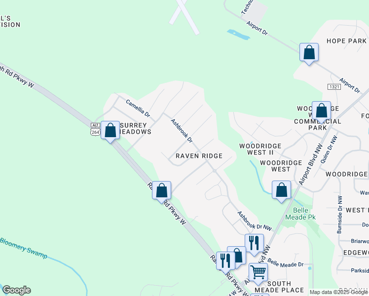 map of restaurants, bars, coffee shops, grocery stores, and more near 4115 Cypress Drive Northwest in Wilson
