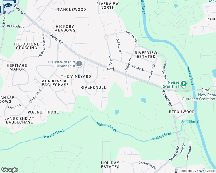 map of restaurants, bars, coffee shops, grocery stores, and more near 5709 Creel Court in Raleigh