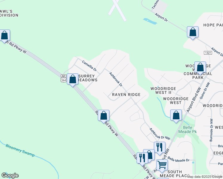map of restaurants, bars, coffee shops, grocery stores, and more near 4107 Cypress Drive Northwest in Wilson