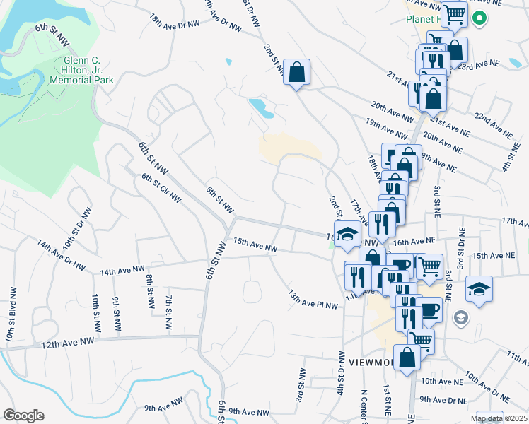 map of restaurants, bars, coffee shops, grocery stores, and more near 500 16th Avenue Northwest in Hickory