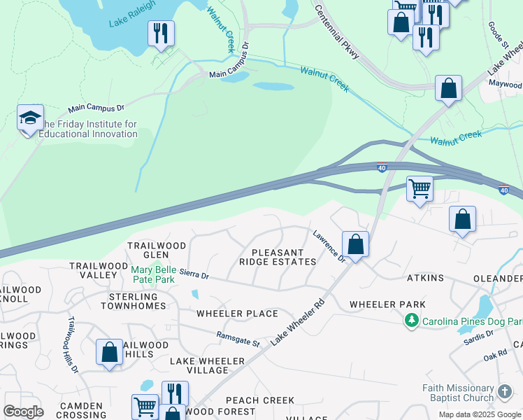 map of restaurants, bars, coffee shops, grocery stores, and more near 2005 Shenandoah Road in Raleigh