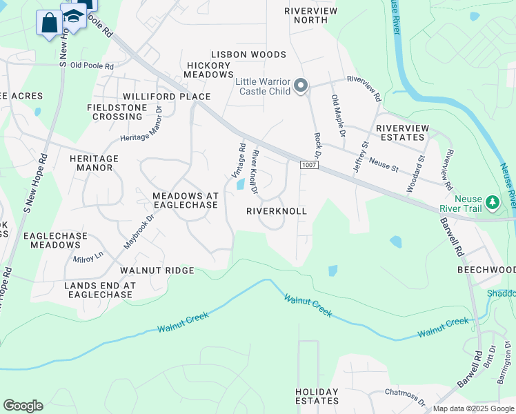 map of restaurants, bars, coffee shops, grocery stores, and more near 1901 Ranch Mill Circle in Raleigh