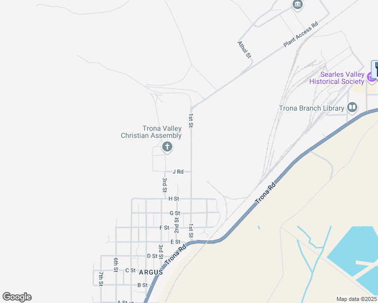 map of restaurants, bars, coffee shops, grocery stores, and more near 1st Street in Searles Valley