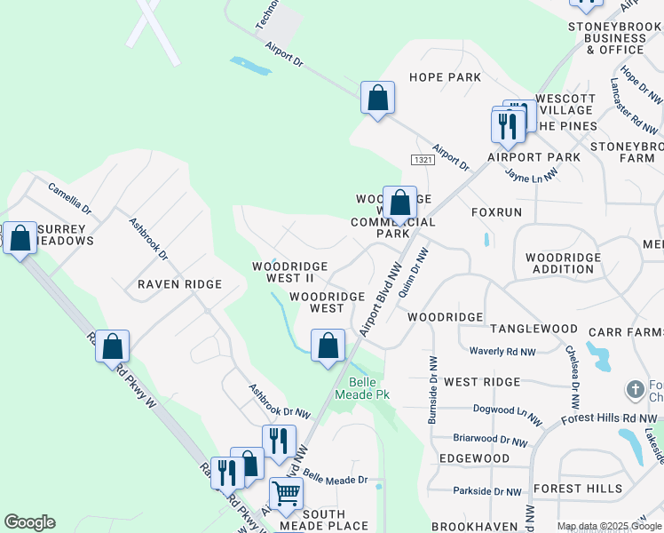 map of restaurants, bars, coffee shops, grocery stores, and more near 3716 Columbia Avenue Northwest in Wilson