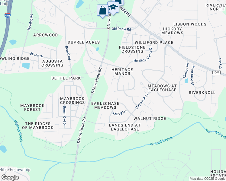 map of restaurants, bars, coffee shops, grocery stores, and more near 1822 Eva Mae Drive in Raleigh