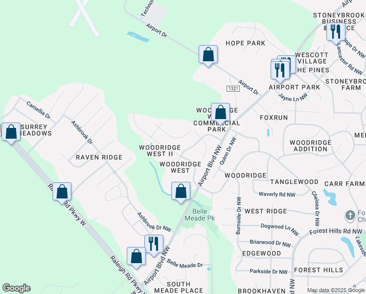 map of restaurants, bars, coffee shops, grocery stores, and more near 3716 Columbia Avenue Northwest in Wilson