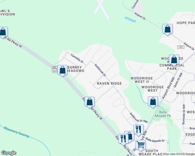 map of restaurants, bars, coffee shops, grocery stores, and more near 4107 Cypress Drive Northwest in Wilson