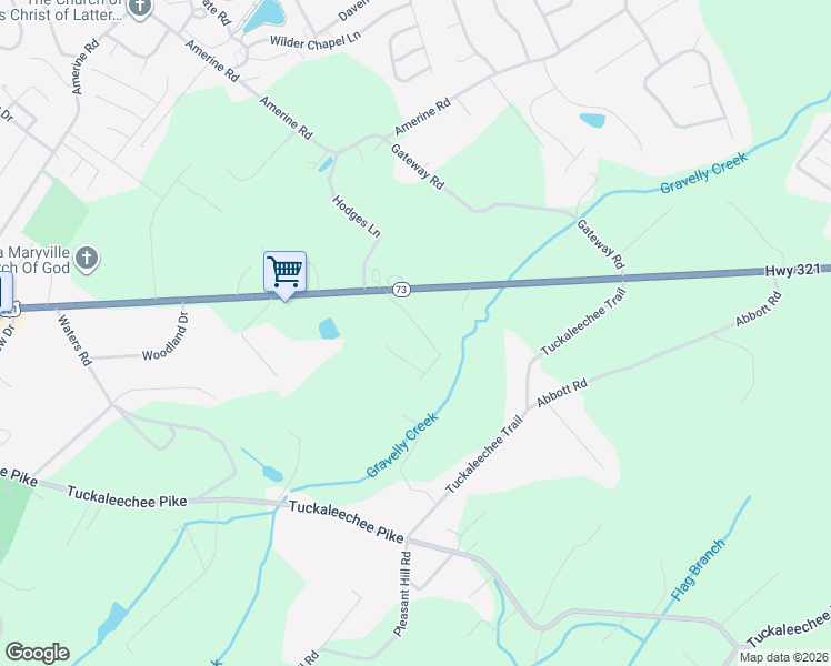 map of restaurants, bars, coffee shops, grocery stores, and more near 121 Eleanor Davis Drive in Maryville
