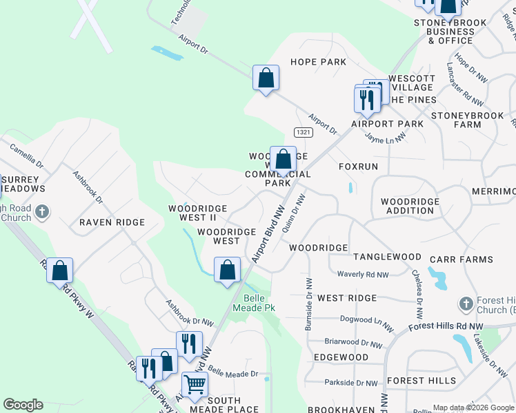 map of restaurants, bars, coffee shops, grocery stores, and more near 3609 Fulton Place Northwest in Wilson